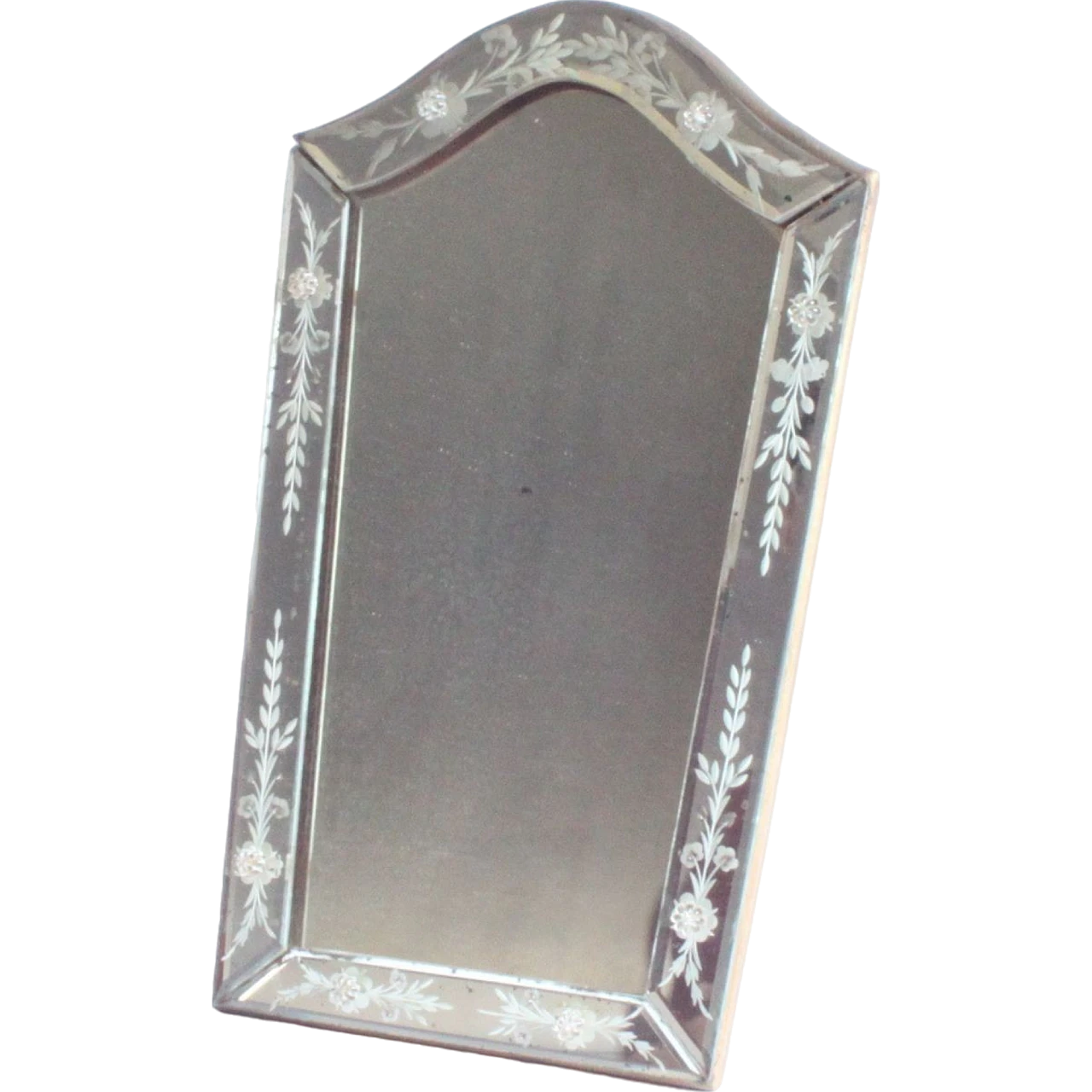 Etched Venetian glass mirror with rosettes, 30s 10