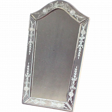 Etched Venetian glass mirror with rosettes, 30s