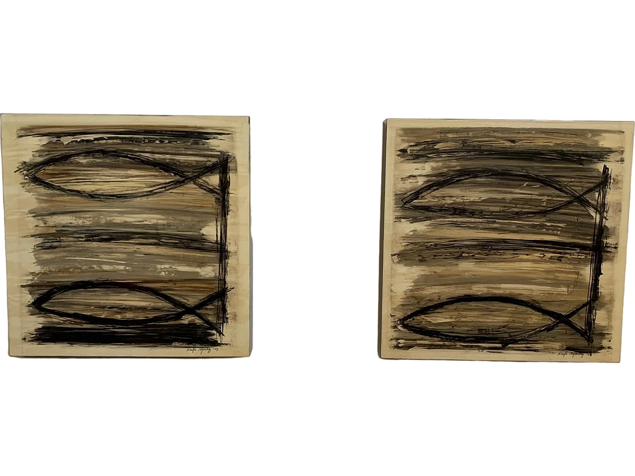 Pair of lacquered and painted box-wood Panels, 2009 8