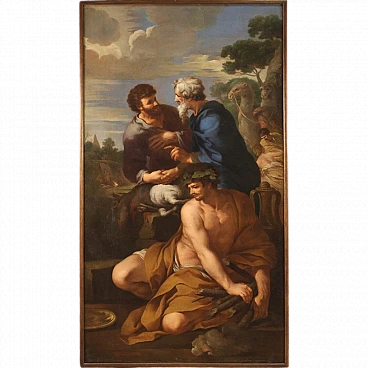 The alliance of Jacob and Laban, large Italian painting ,17th century