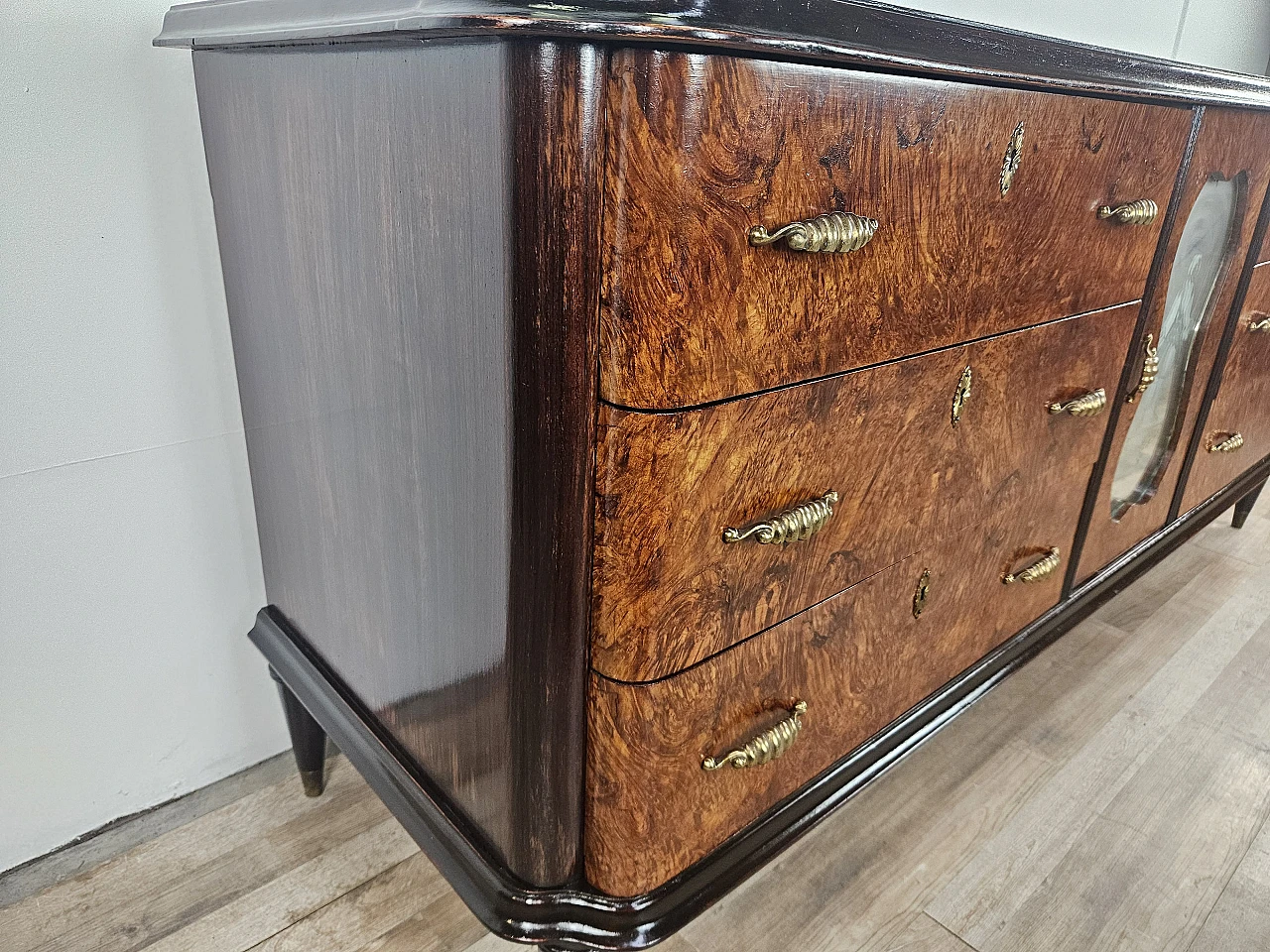 Credenza Art Decò in radica di mogano con intarsi in acero, anni '50 14