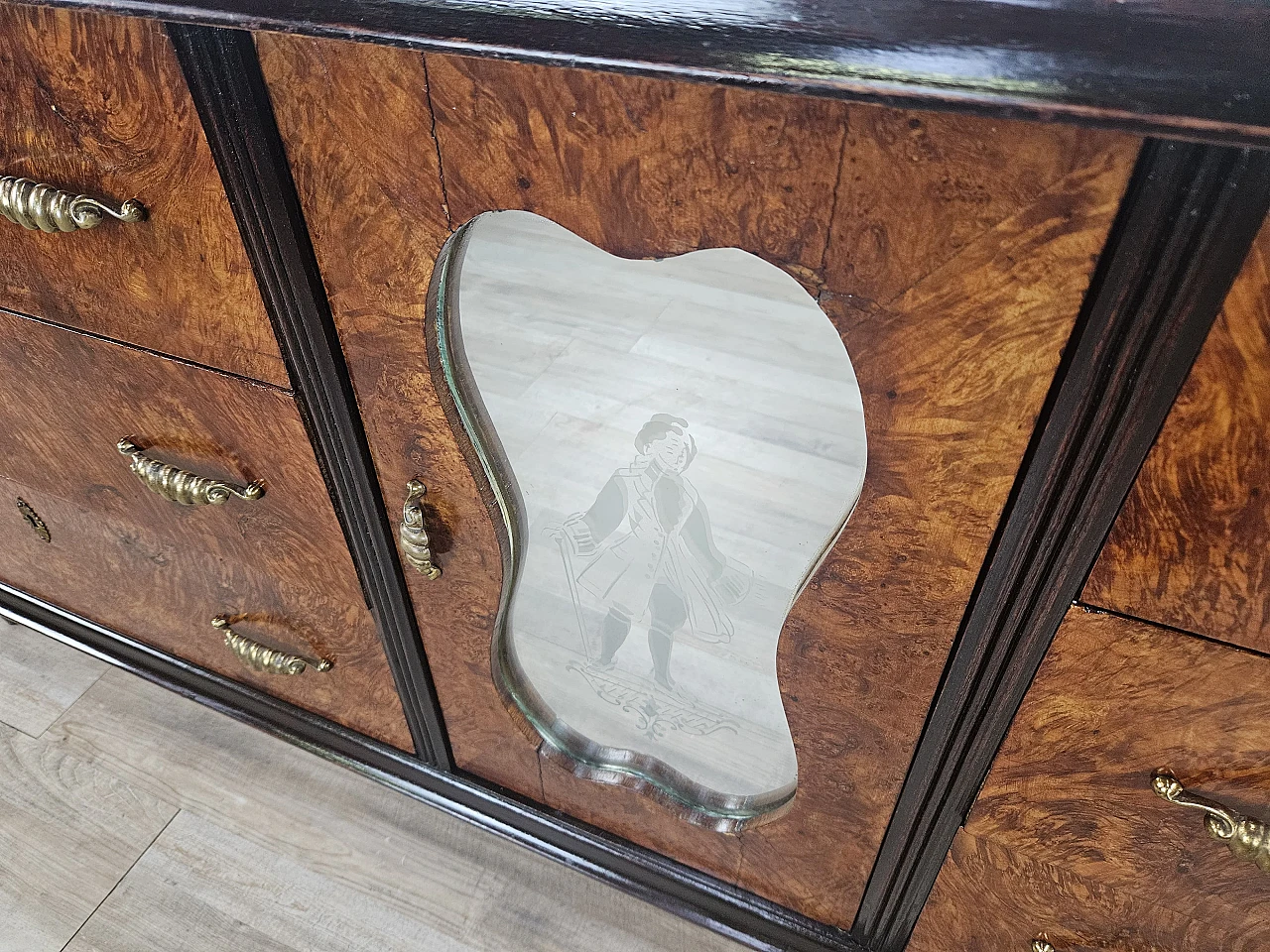 Credenza Art Decò in radica di mogano con intarsi in acero, anni '50 19