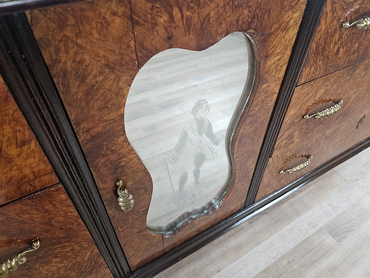 Credenza Art Decò in radica di mogano con intarsi in acero, anni '50 20