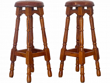 Pair of rustic wooden stools from the 1960s