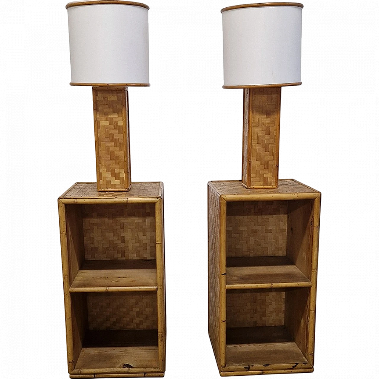 Pair of bamboo and rattan bedside tables 11