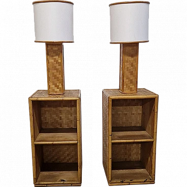 Pair of bamboo and rattan bedside tables