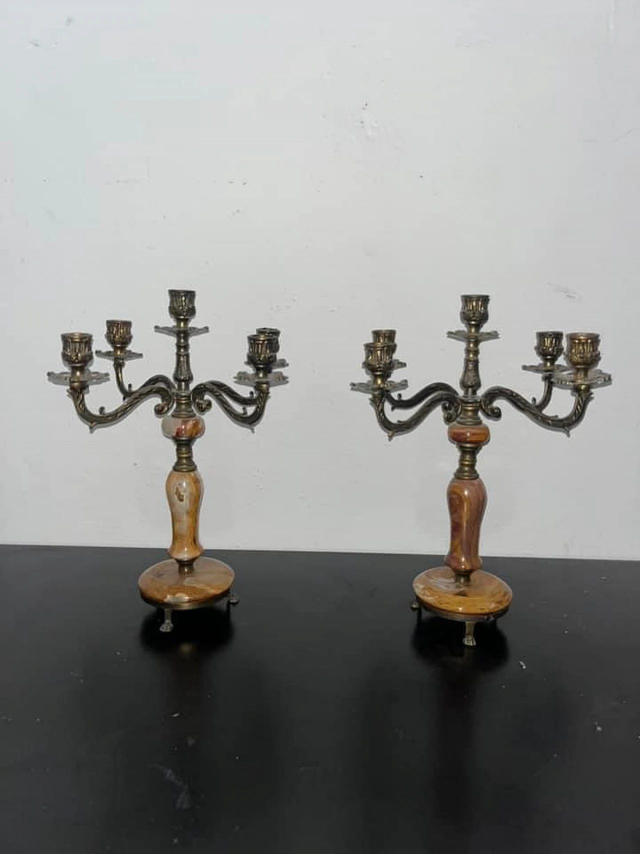 Brass and onyx candle holders, '60s 1