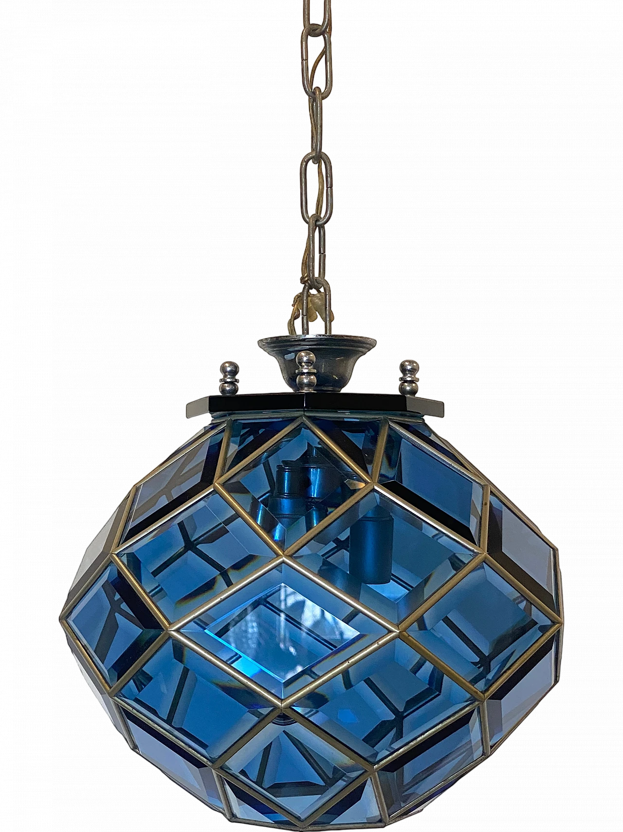 Blue lantern in metal and blue cut glass, 1970s 13