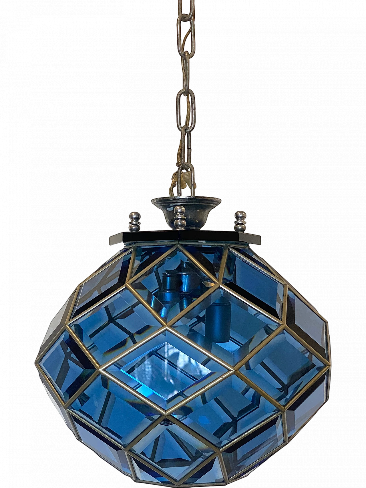 Blue lantern in metal and blue cut glass, 1970s 14