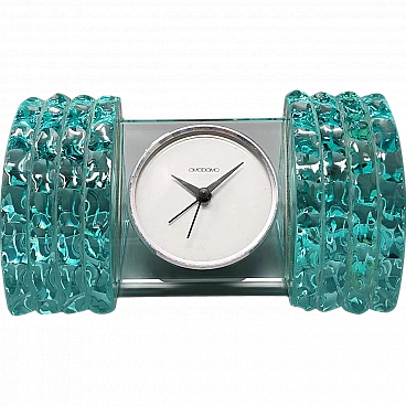 Table Clock by Omodomo in light blue crystal, 1970s