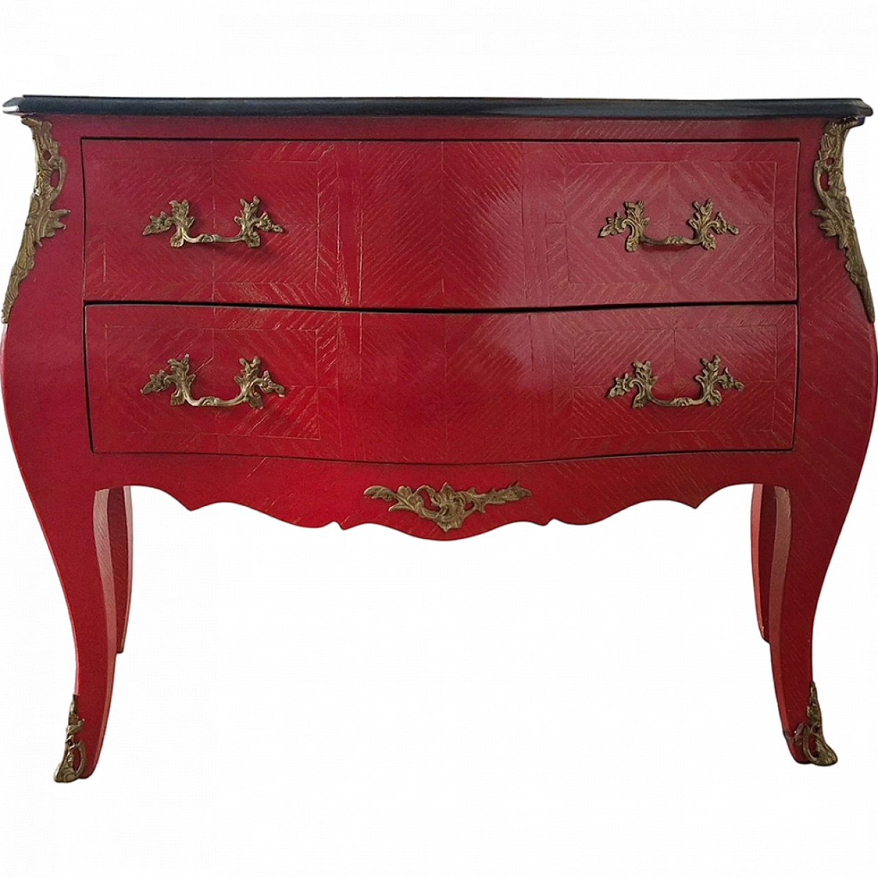 Antique red baroque chest of drawers 7