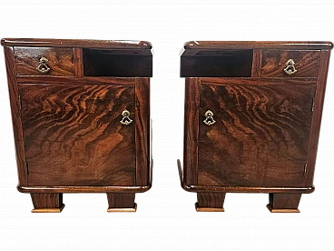 Pair of Art Deco bedside tables in briar with drawer