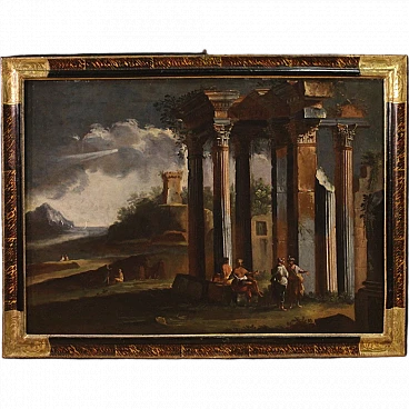 Large architectural capriccio painting, 18th century