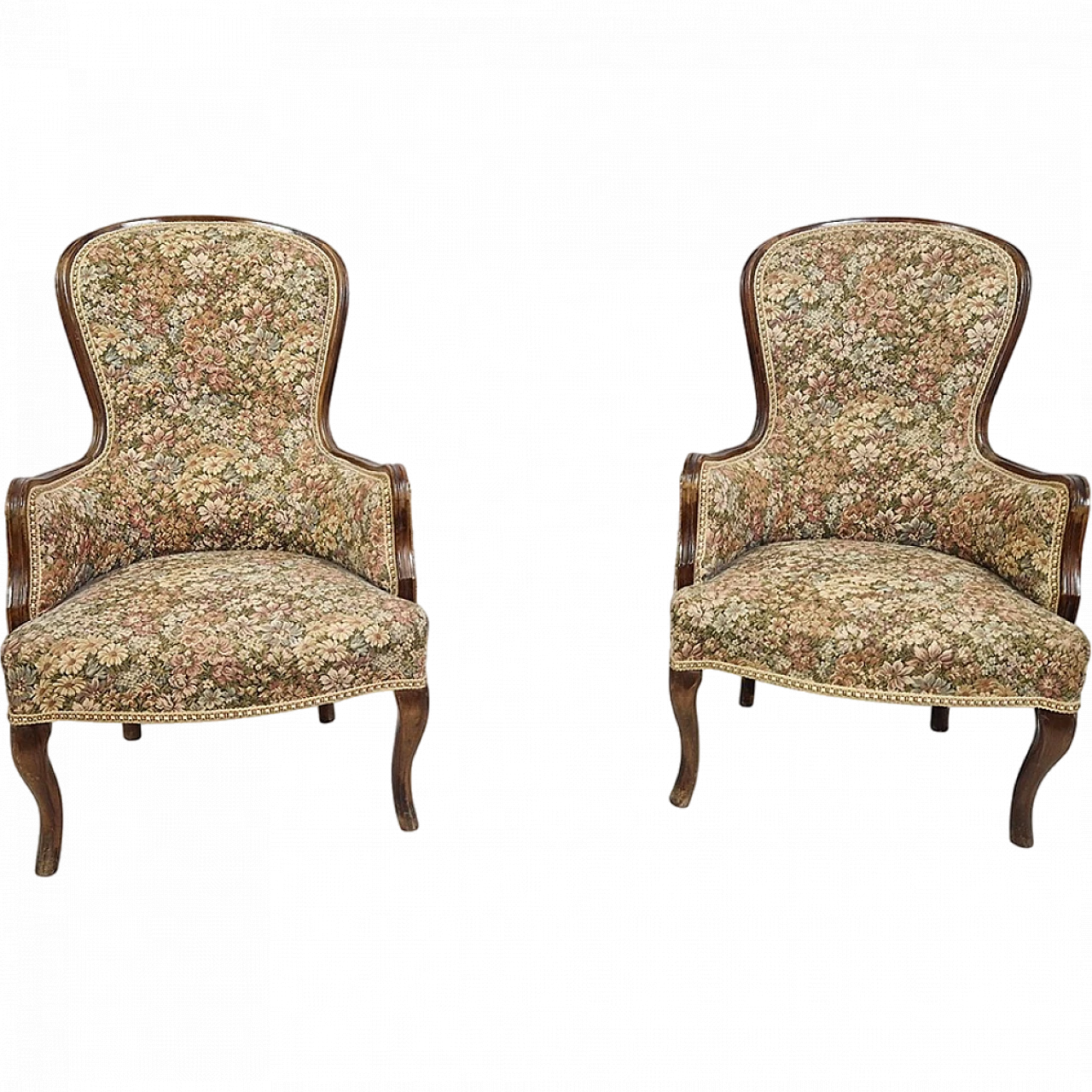 Wooden armchair covered with floral fabric 7