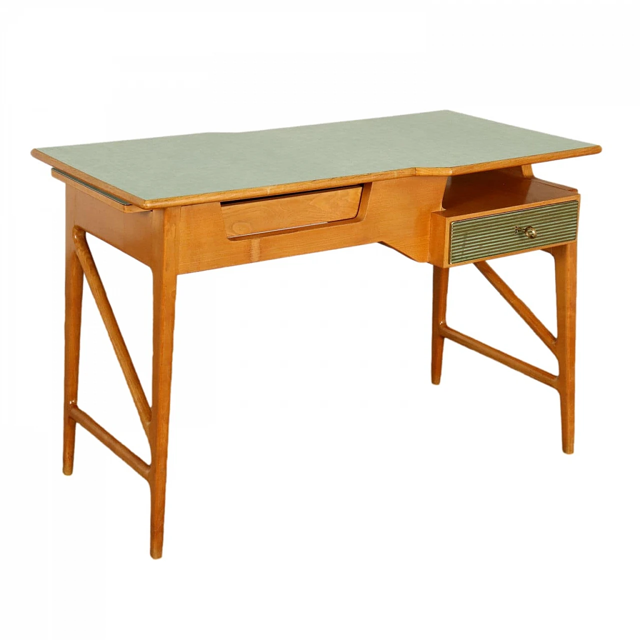 Scrivania con cassetto in faggio e piano in formica, anni '50 1