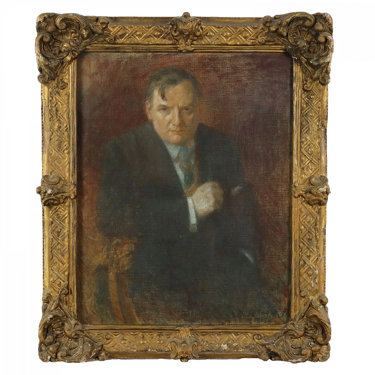 Antique Painting Male Portrait Mixed Technique 1913 1