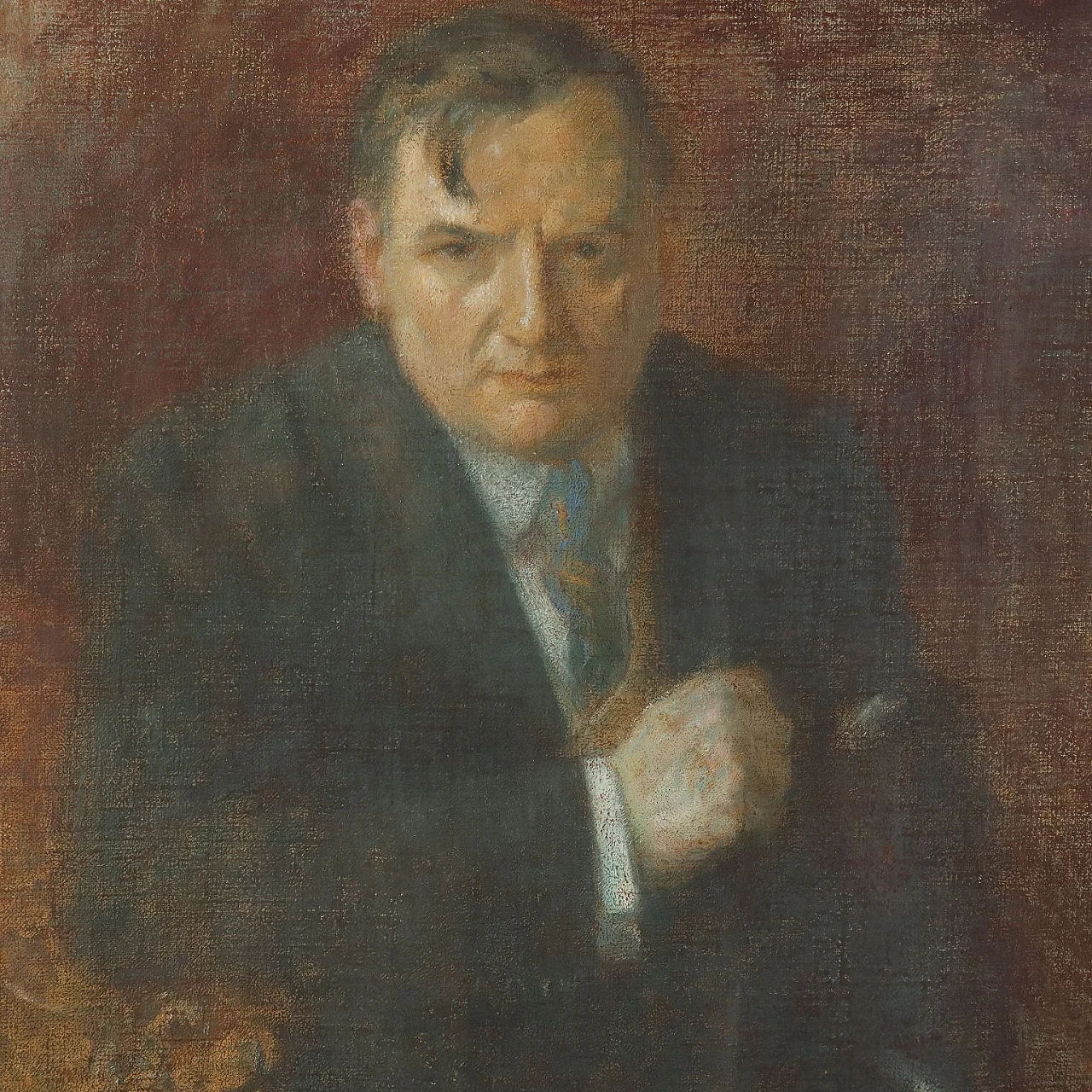 Antique Painting Male Portrait Mixed Technique 1913 3