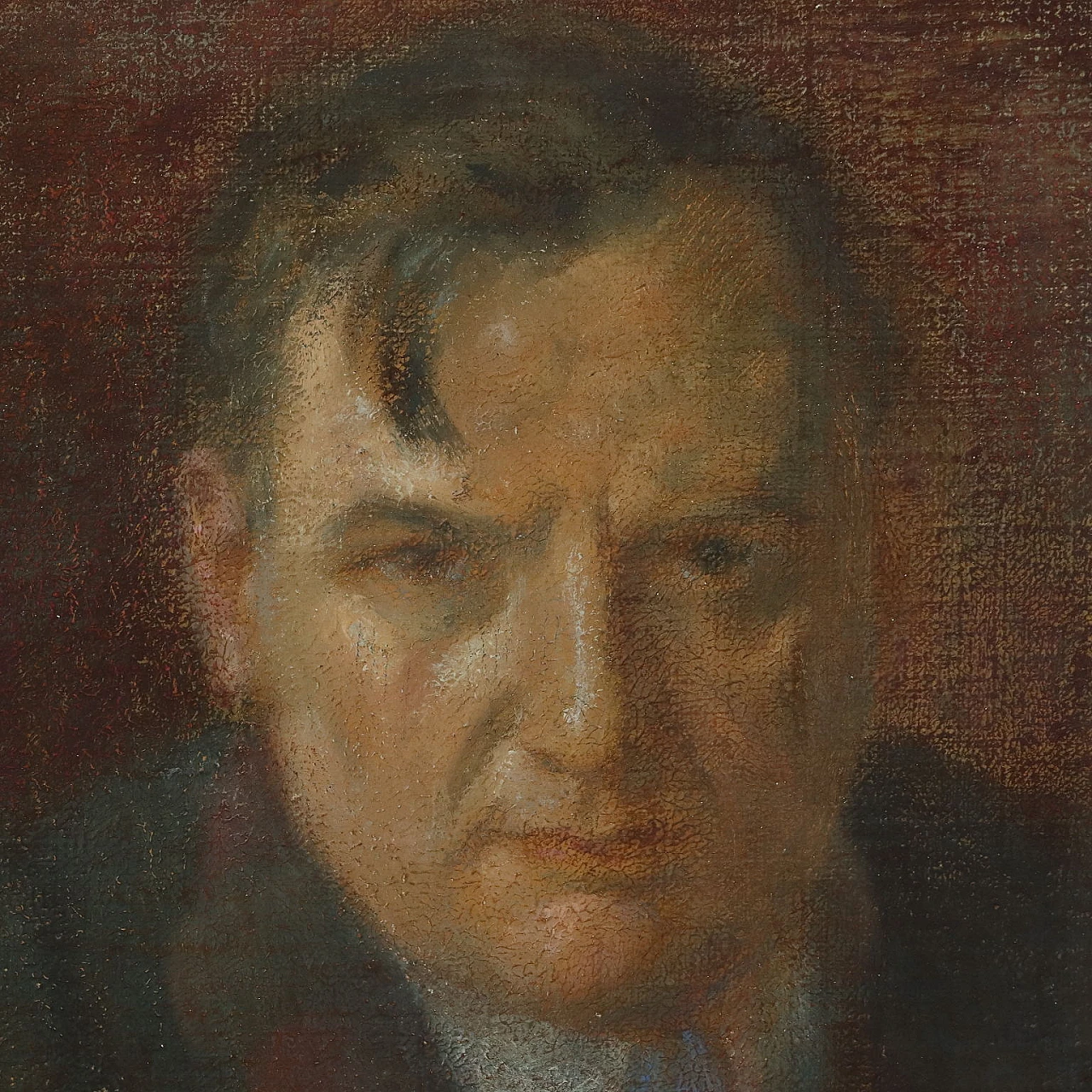 Antique Painting Male Portrait Mixed Technique 1913 4