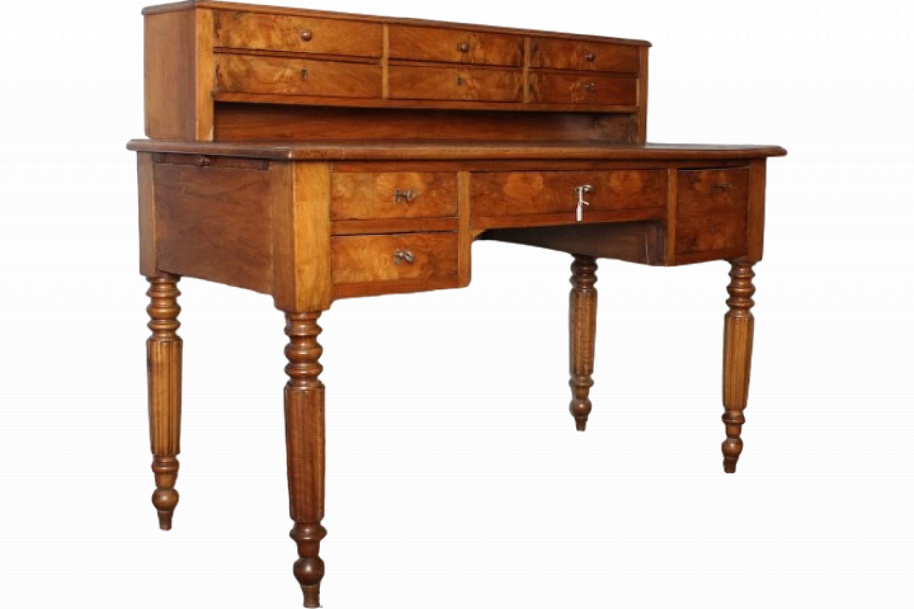 Louis Philippe desk in walnut and briar with drawers, mid 19th century 16