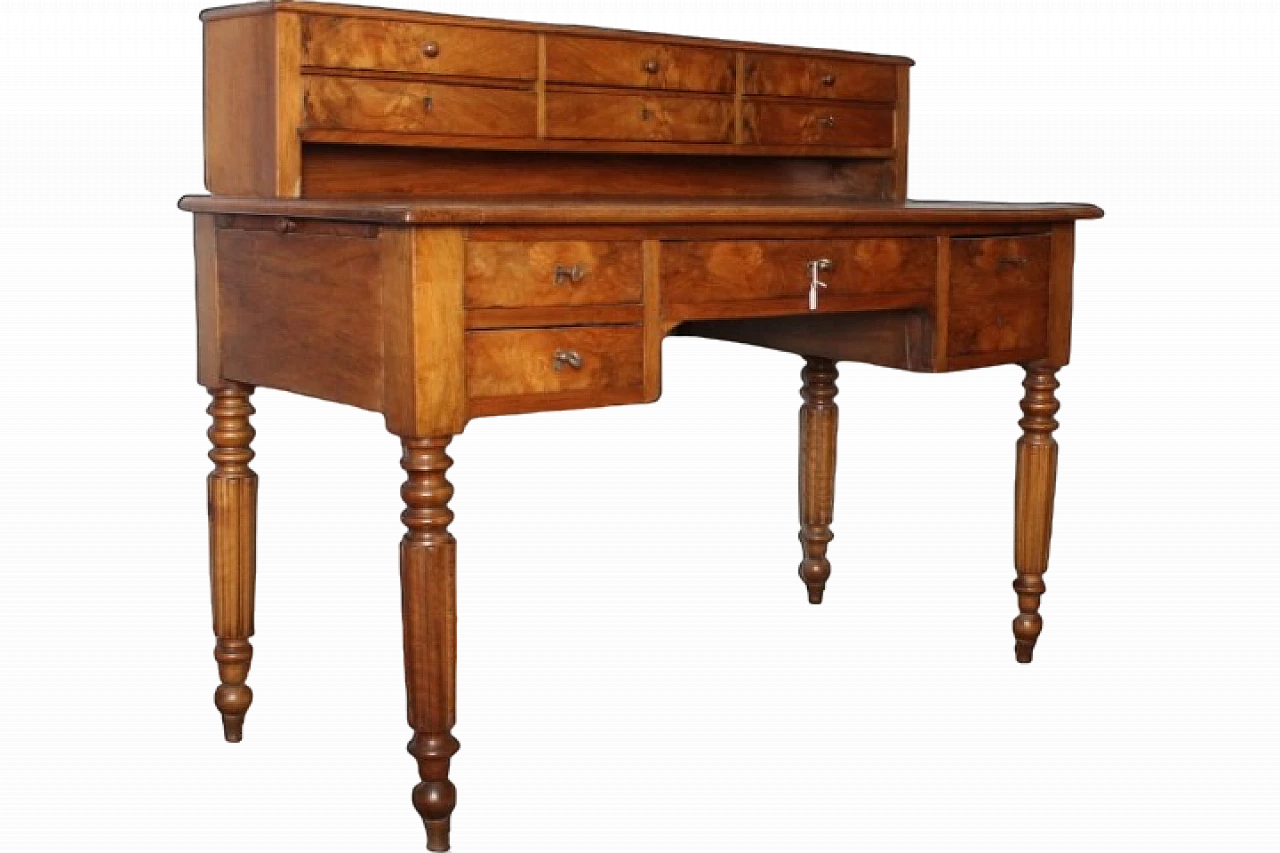 Louis Philippe desk in walnut and briar with drawers, mid 19th century 17