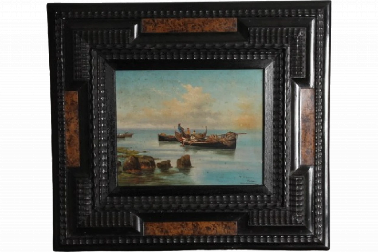 P. Barucci, Fishermen, olio painting on marine wood,early 20th century 17