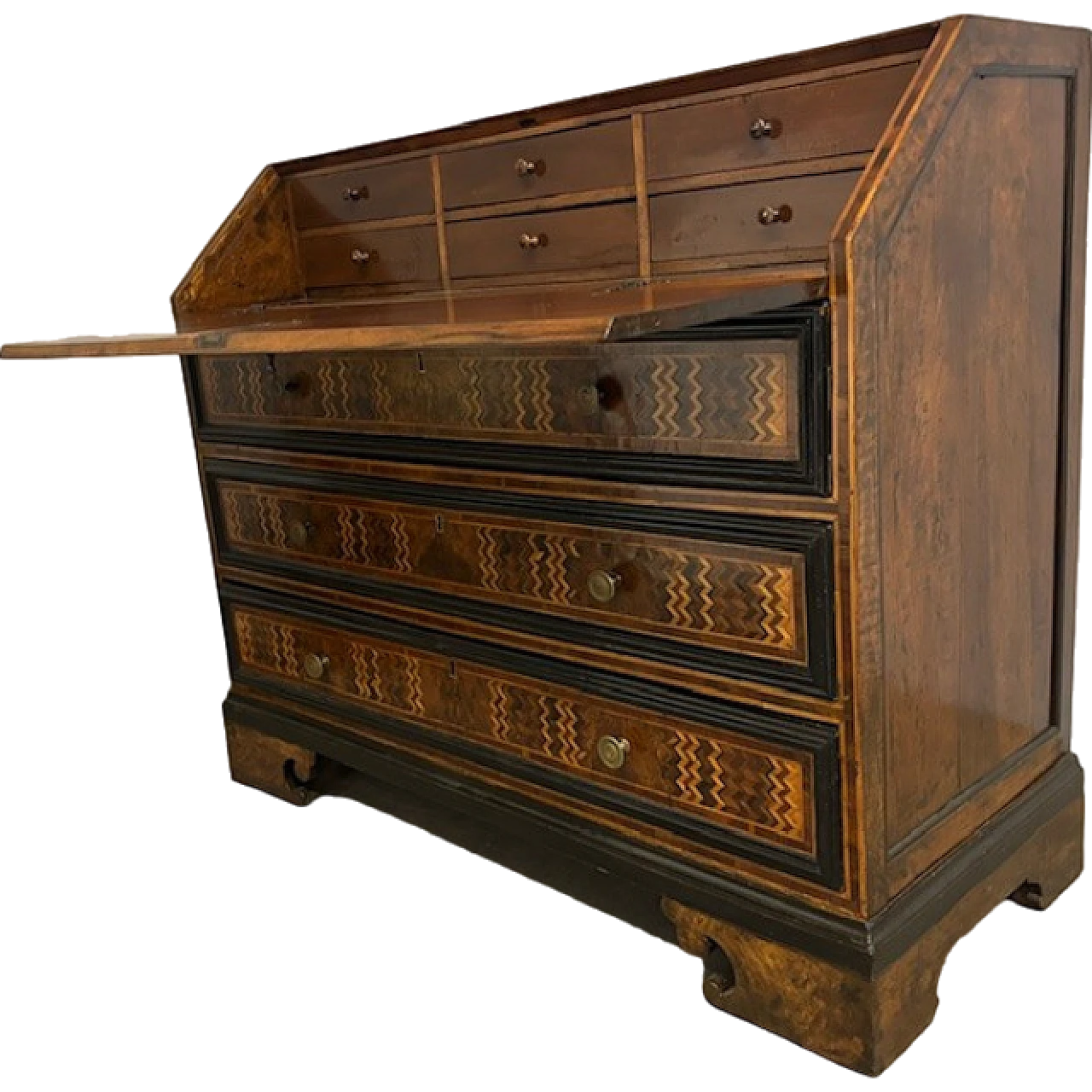 Ancient Lombard flap desk chest in inlaid wood, 17th century 34