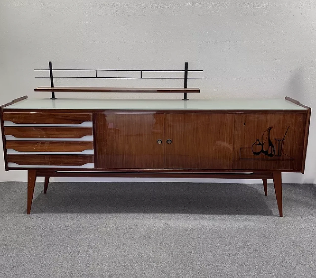 Sideboard in wood, glass and iron, 1950s 2