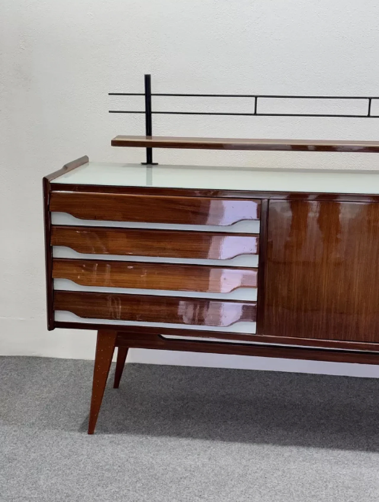 Sideboard in wood, glass and iron, 1950s 3