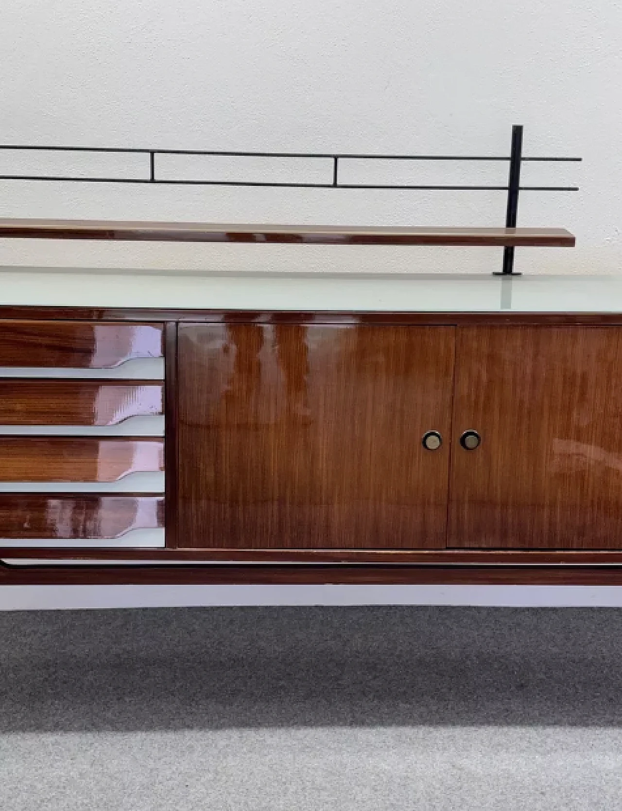 Sideboard in wood, glass and iron, 1950s 4