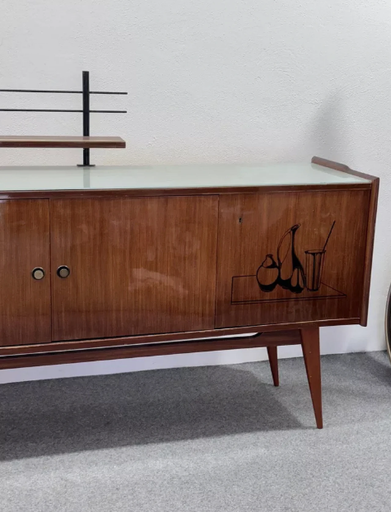 Sideboard in wood, glass and iron, 1950s 5