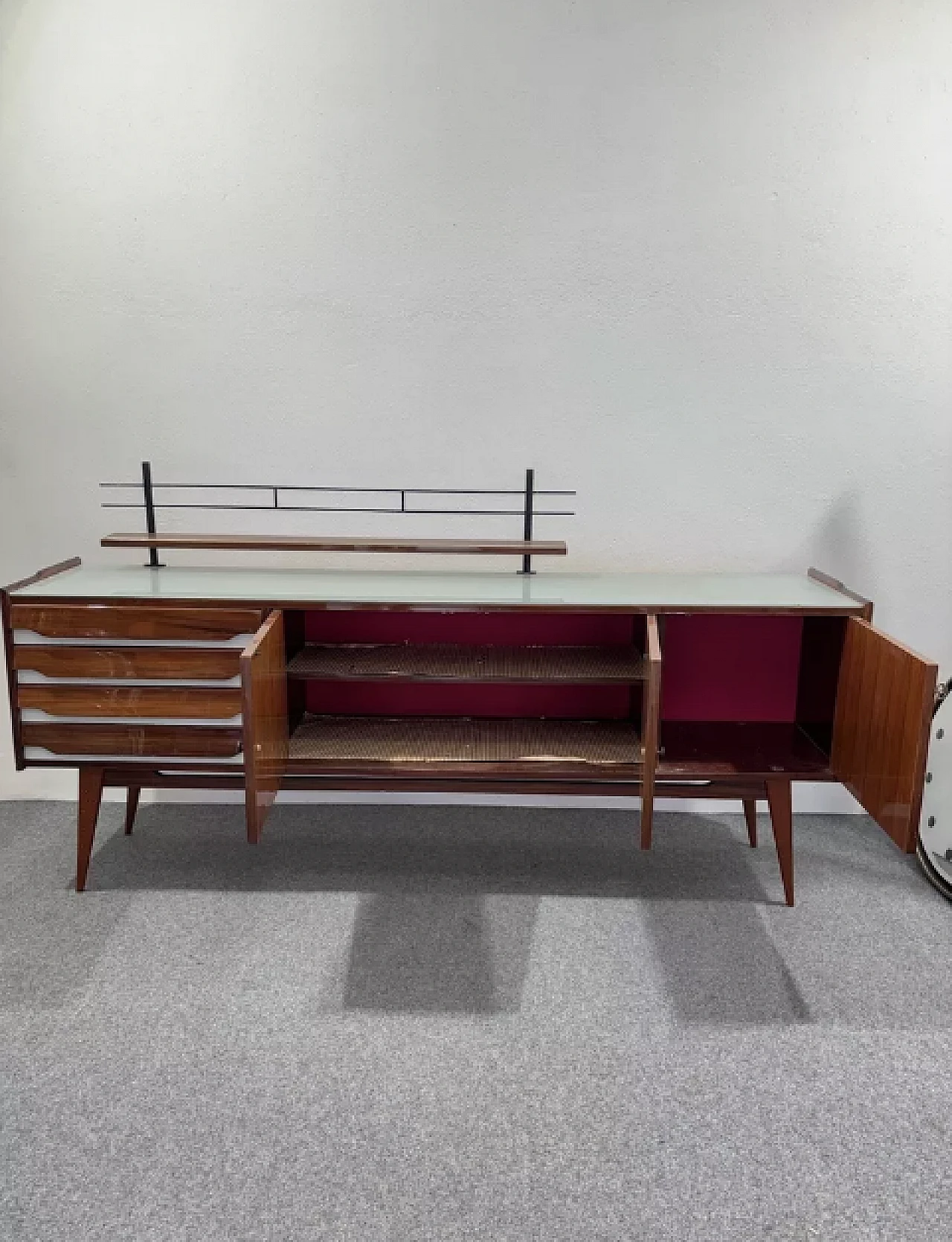 Sideboard in wood, glass and iron, 1950s 6