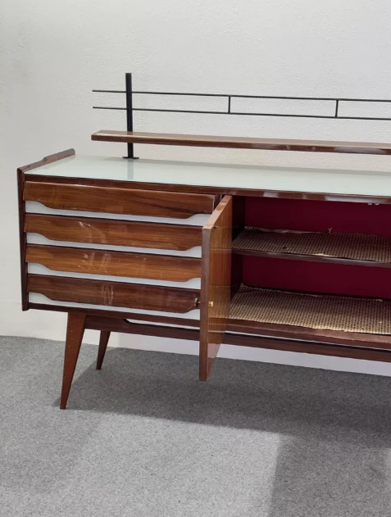 Sideboard in wood, glass and iron, 1950s 8