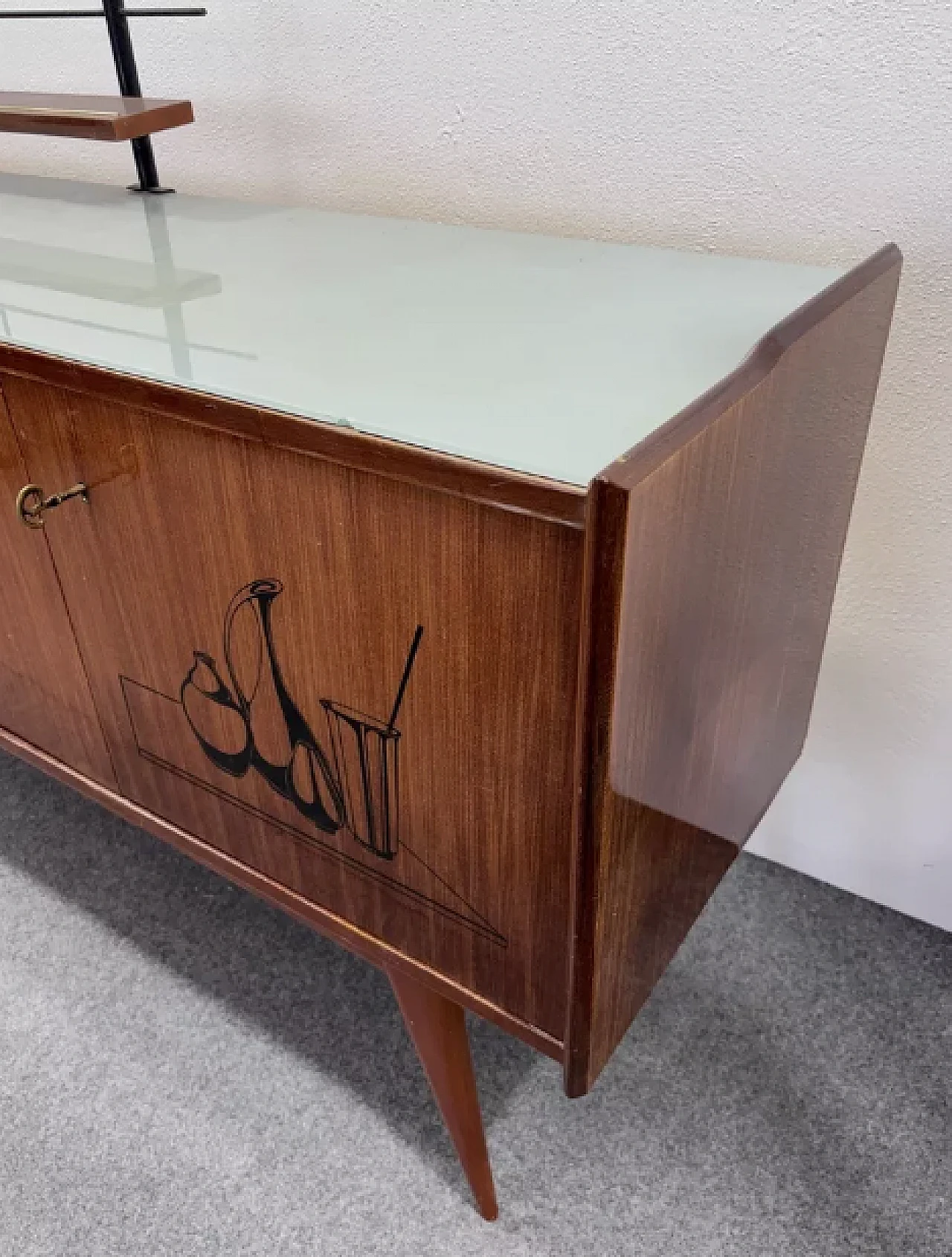 Sideboard in wood, glass and iron, 1950s 10