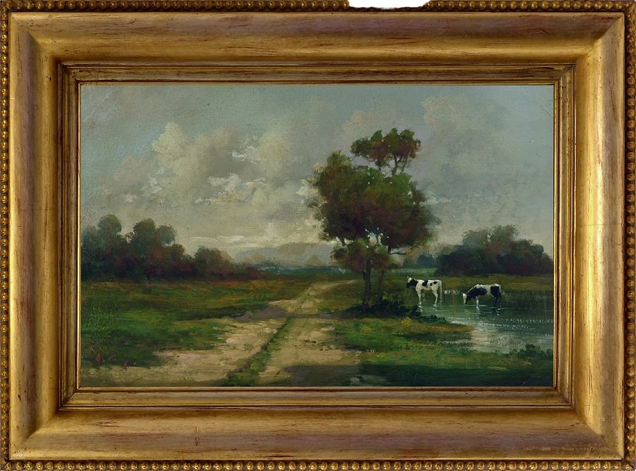 Landscape by Antonio Crespi, oil on canvas in frame, 2000s 8