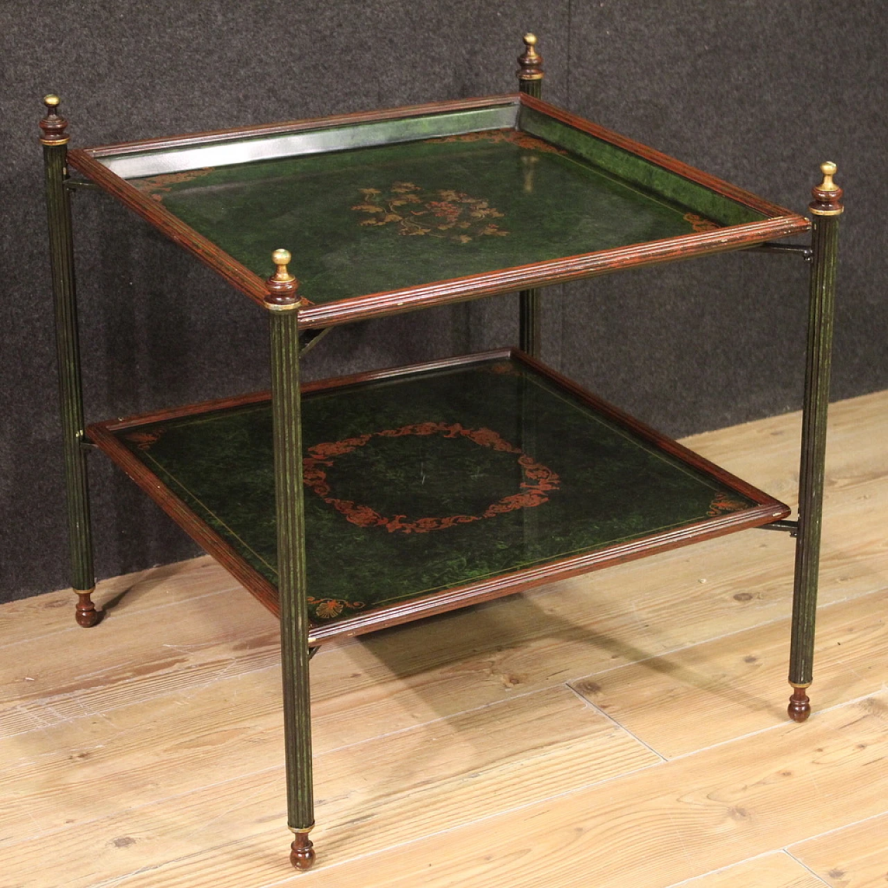 Foldable painted green metal coffee table, 20th century 1