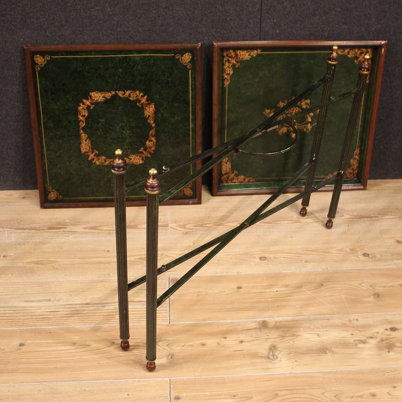 Foldable painted green metal coffee table, 20th century 8