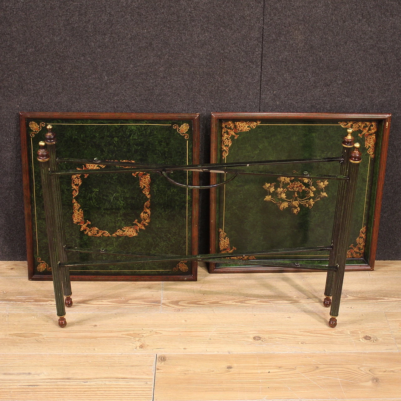 Foldable painted green metal coffee table, 20th century 9