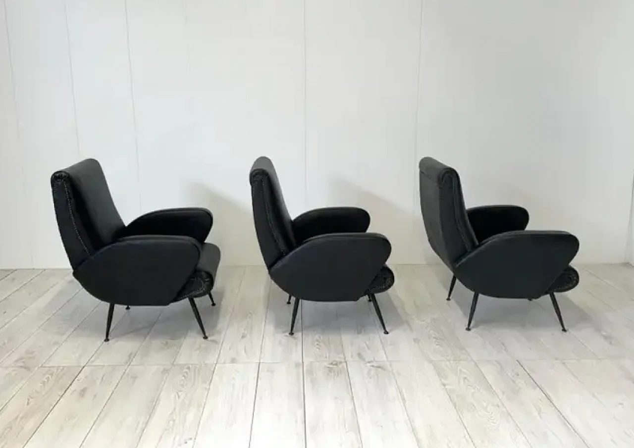 3 Leather and metal amrchairs, 1950s 2