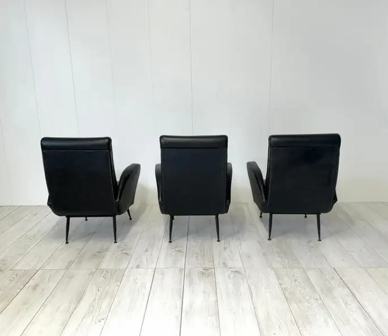 3 Leather and metal amrchairs, 1950s 3