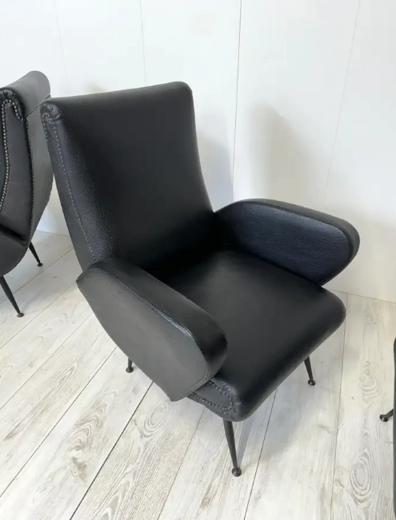 3 Leather and metal amrchairs, 1950s 7