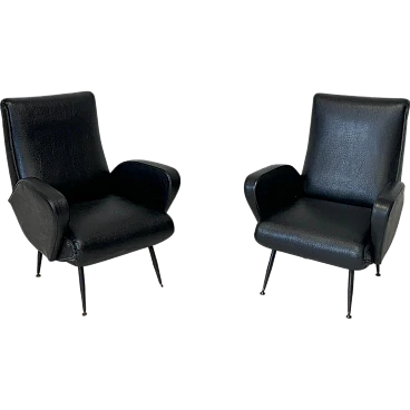 Pair of leather and metal armchairs, 1950s