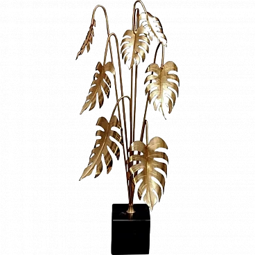 Brass plant sculpture mounted on black Marquinia marble, 1990s