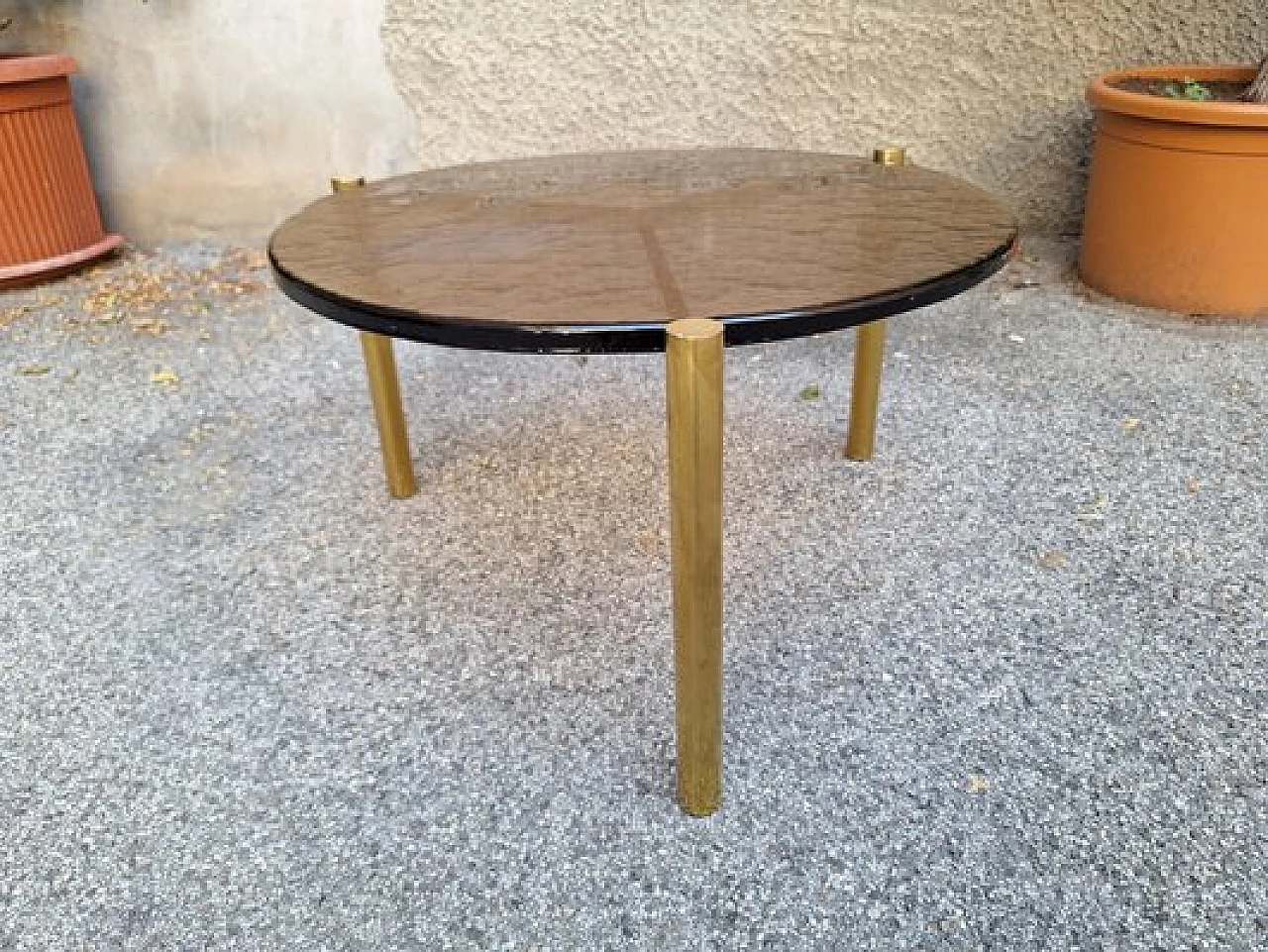 Brass tripod coffee table, 2000s 1