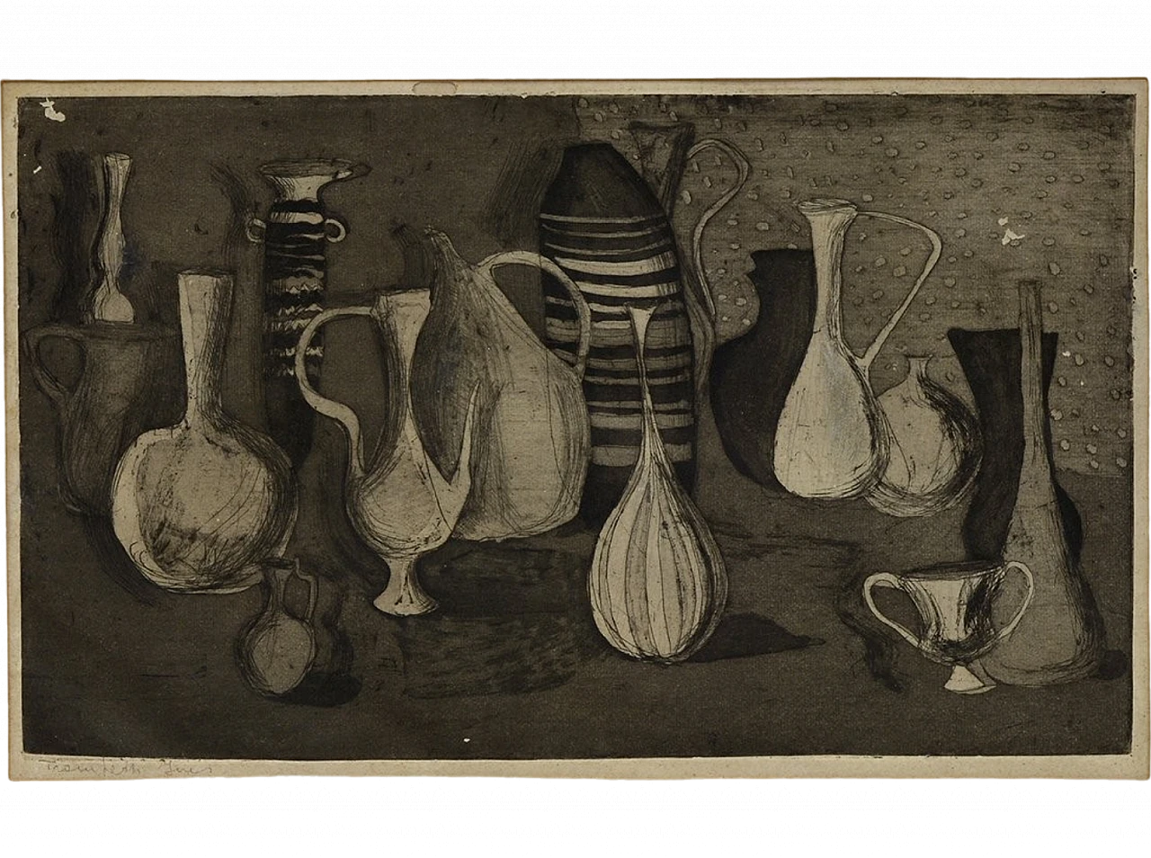 Natura morta di Giorgio Morandi, incisione su cartone, primo '900 6