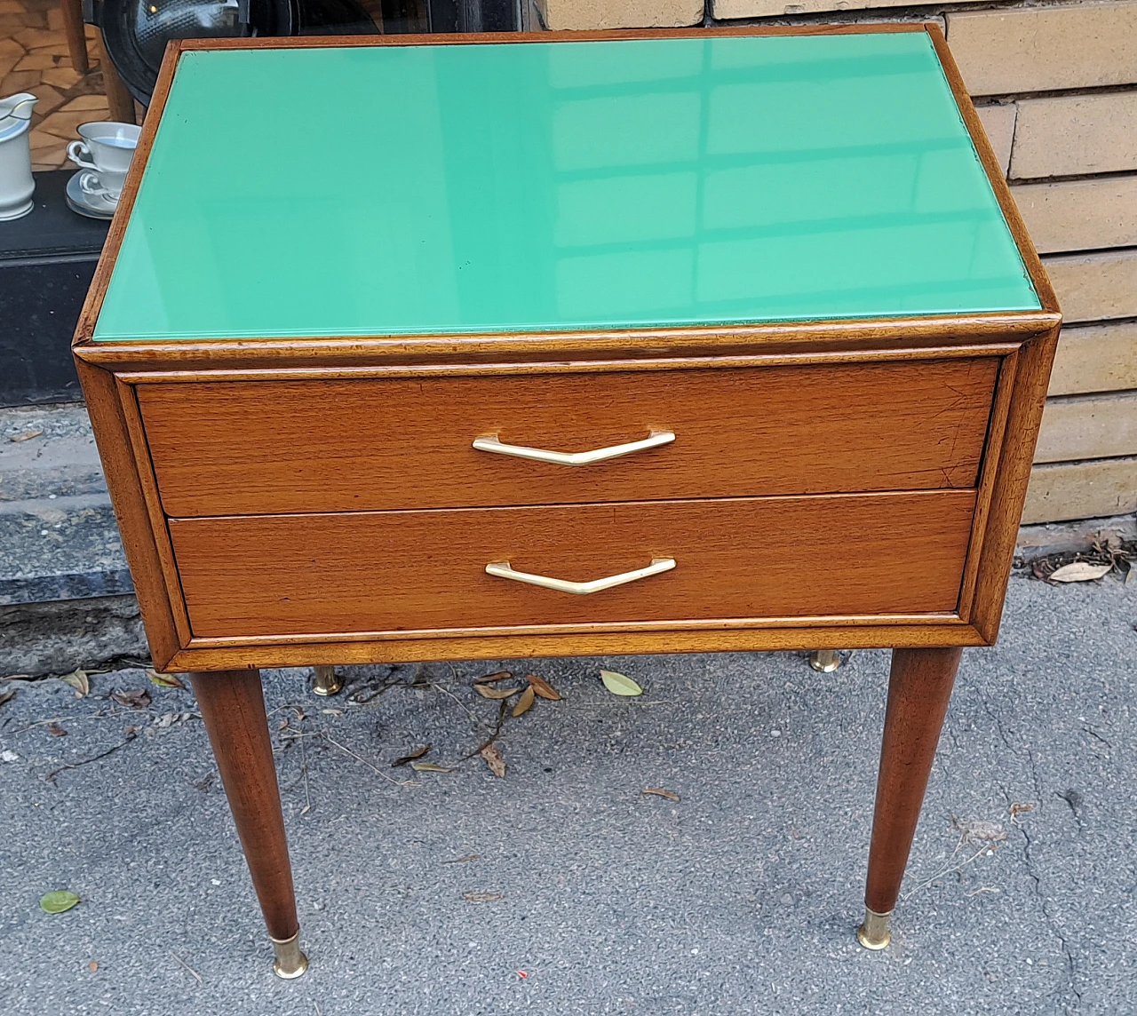 Bedside table in teak with green top, 60s 1