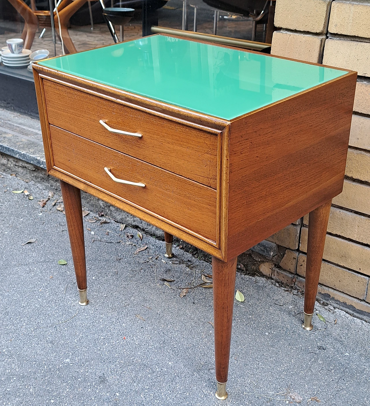 Bedside table in teak with green top, 60s 2