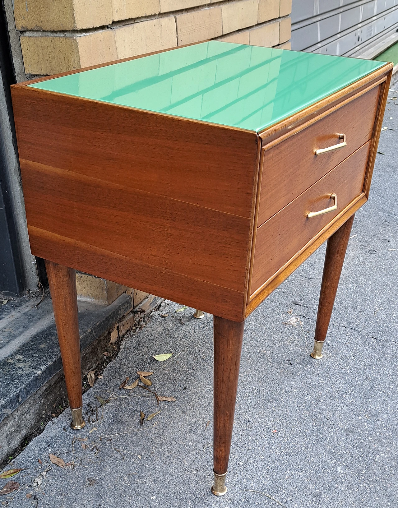 Bedside table in teak with green top, 60s 3