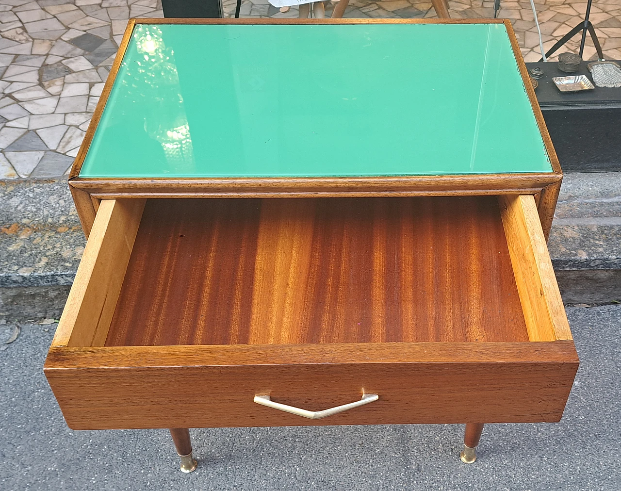 Bedside table in teak with green top, 60s 4