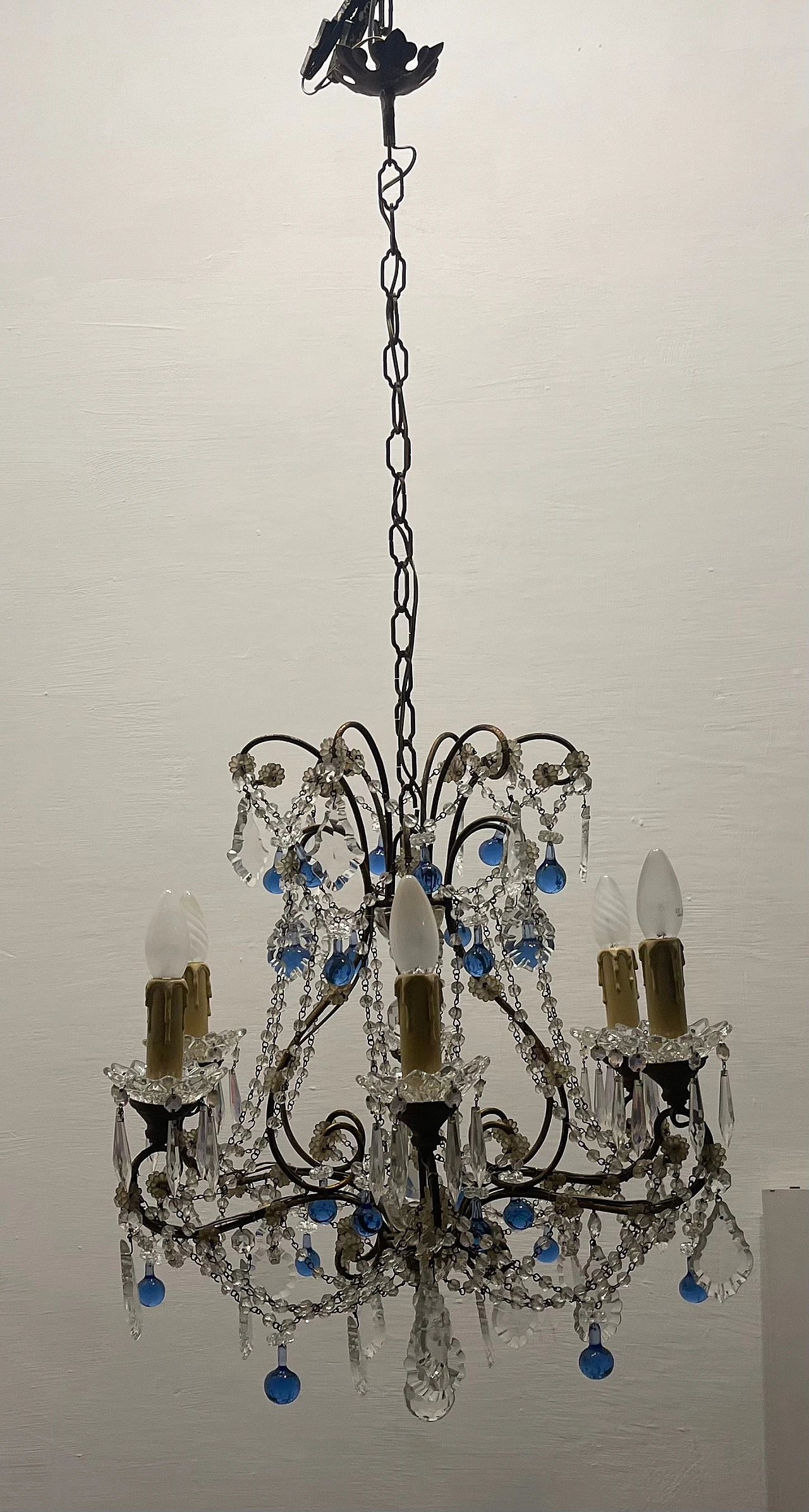 Blue Macaroni Murano Glass Chandelier, 1950s 1