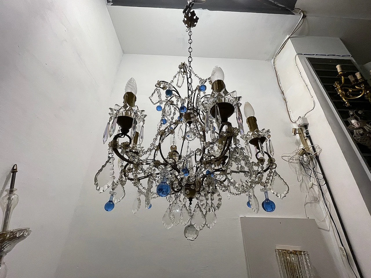 Blue Macaroni Murano Glass Chandelier, 1950s 2